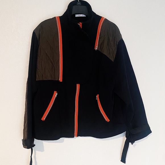 Zara utility jacket black green and orange women’s size medium - Picture 4 of 10